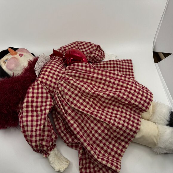 Hand Made Paper Mache Snow Girl Hand Made Shoes Face and Hands Red Dress - Picture 4 of 7